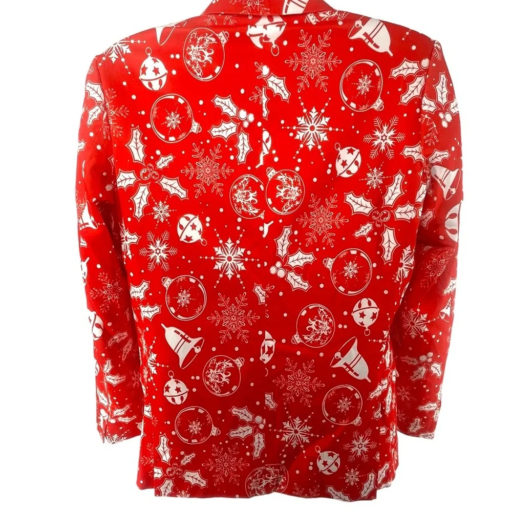 Suslo Couture Mens Red Christmas Blazer Single Button 44R Slim Fit